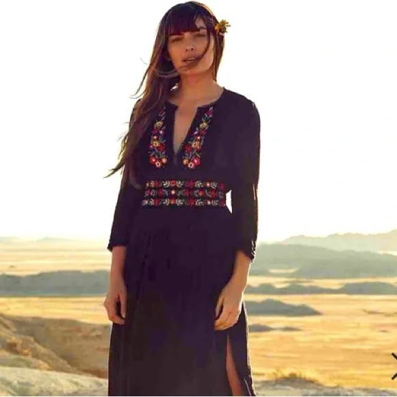 Free People Flora Embroidered Floral Midi Dress Boho - Picture 2 of 14